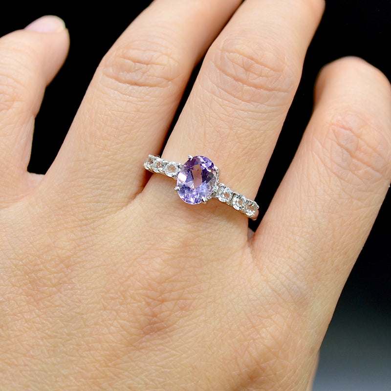 Amethyst & White Topaz Sterling Silver Ring