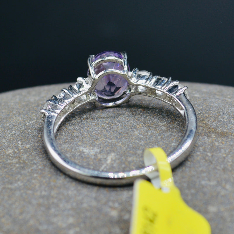 Amethyst & White Topaz Sterling Silver Ring