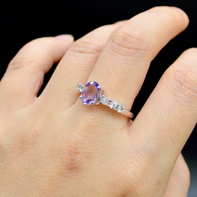 Amethyst & White Topaz Sterling Silver Ring