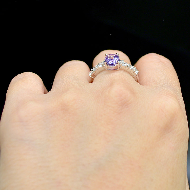 Amethyst & White Topaz Sterling Silver Ring