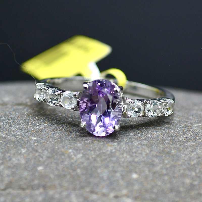 Amethyst & White Topaz Sterling Silver Ring