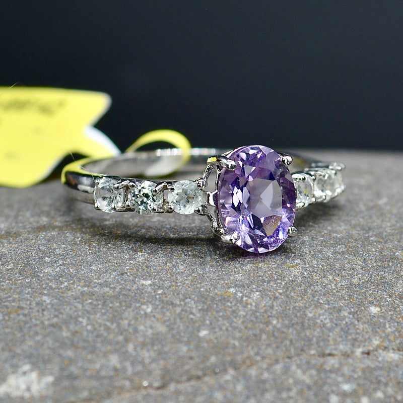 Amethyst & White Topaz Sterling Silver Ring