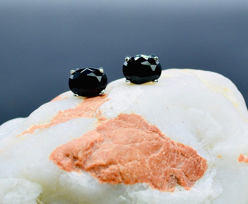 Natural Black Spinel Sterling Silver Earrings