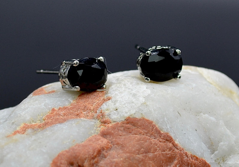 Natural Black Spinel Sterling Silver Earrings