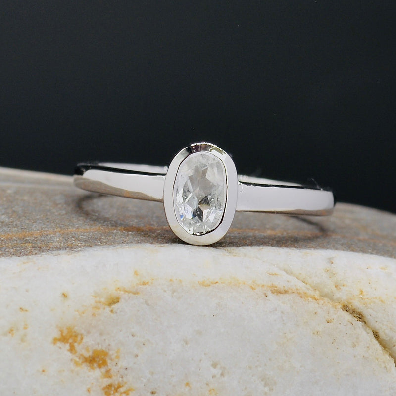 White Topaz Solitaire Sterling Silver Minimalist Ring