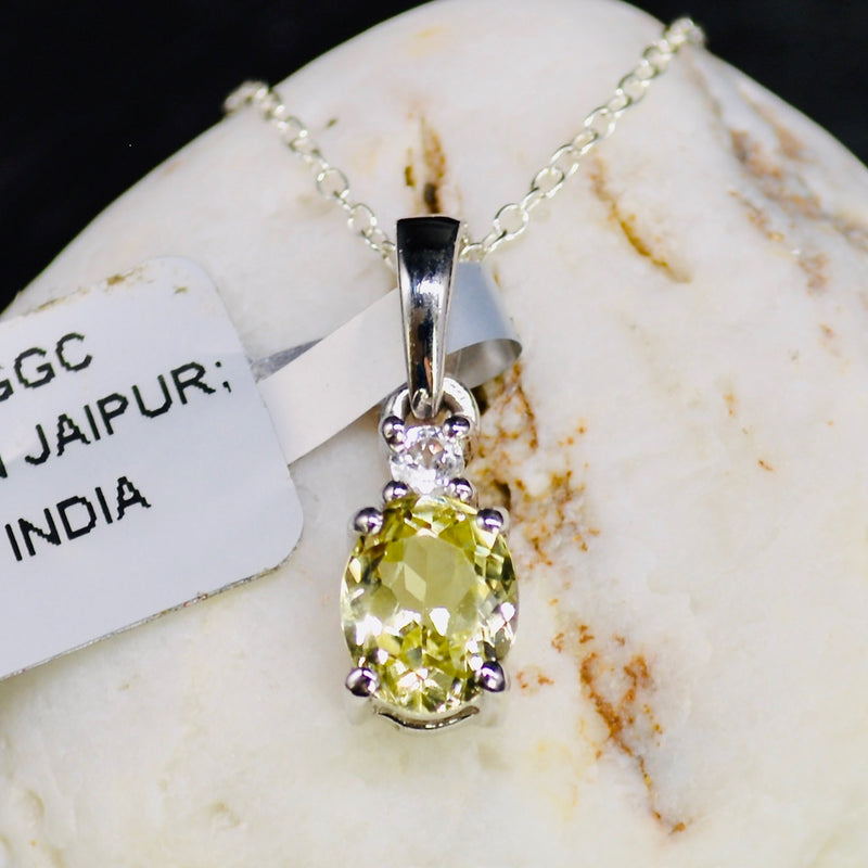 Lemon Quartz and White Topaz Sterling Silver Pendant & Chain