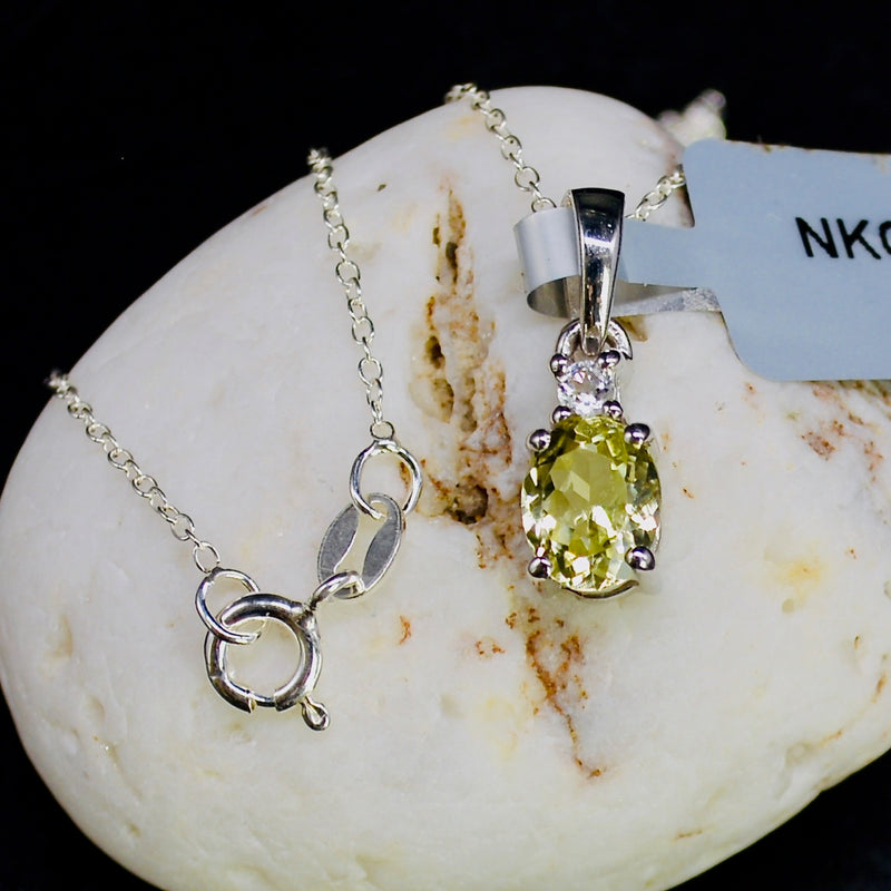 Lemon Quartz and White Topaz Sterling Silver Pendant & Chain