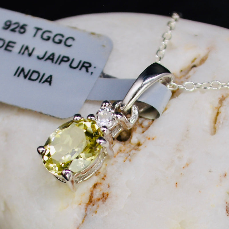 Lemon Quartz and White Topaz Sterling Silver Pendant & Chain