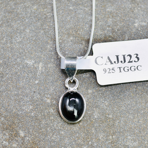 Black Diopside Bezel Set Sterling Silver Pendant & Chain