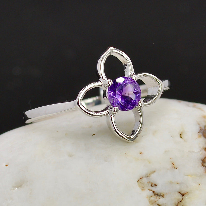 Amethyst Flower Sterling Silver Ring