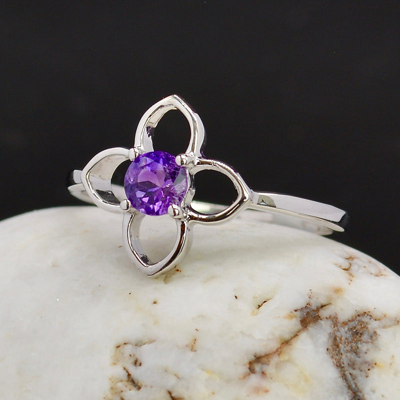 Amethyst Flower Sterling Silver Ring