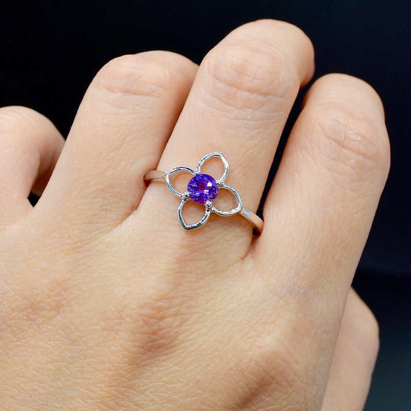 Amethyst Flower Sterling Silver Ring