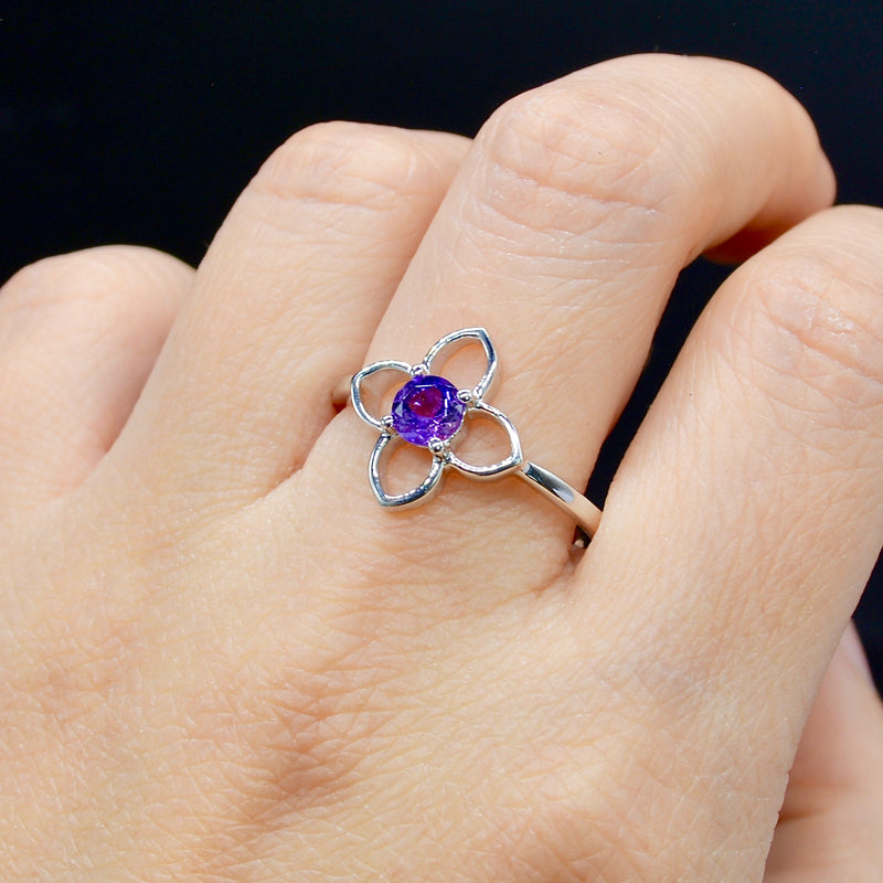 Amethyst Flower Sterling Silver Ring