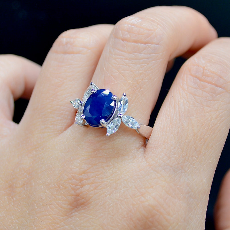 Blue Sapphire & White Topaz Sterling Silver Ring