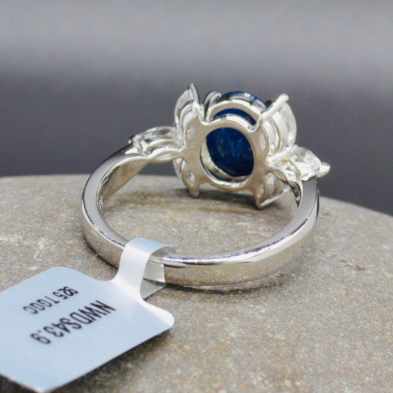 Blue Sapphire & White Topaz Sterling Silver Ring