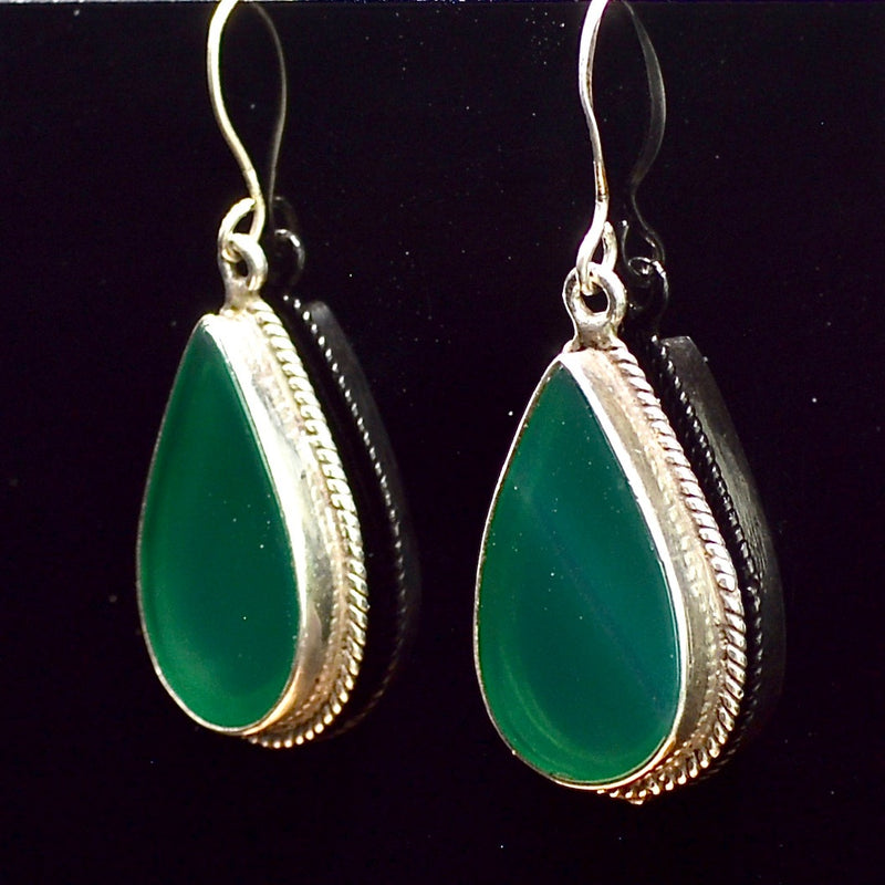 Vintage Silver Chalcedony Drop Earrings (Large)