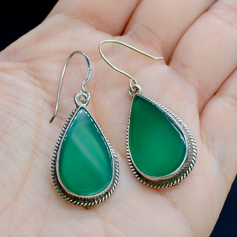 Vintage Silver Chalcedony Drop Earrings (Large)