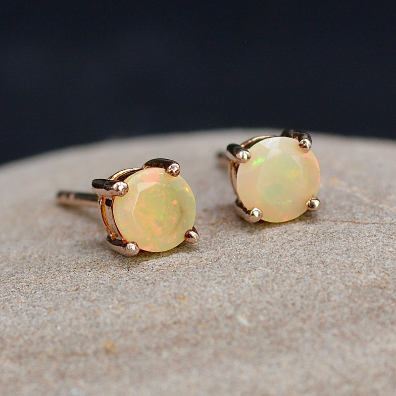 Ethiopian Opal Rose Gold Plated Sterling Silver Stud Earrings