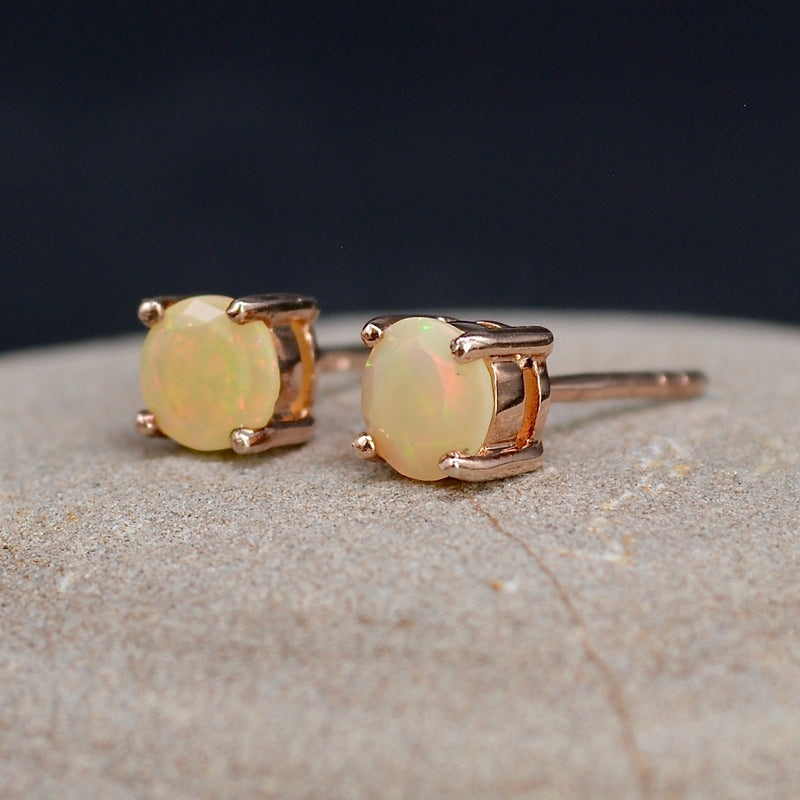 Ethiopian Opal Rose Gold Plated Sterling Silver Stud Earrings