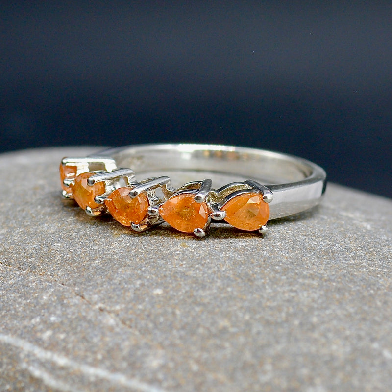 Fire Opal Half Eternity Sterling Silver Ring Band