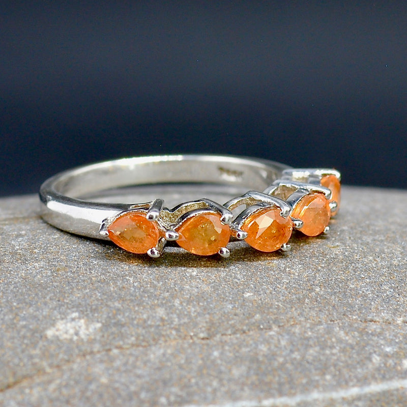 Fire Opal Half Eternity Sterling Silver Ring Band