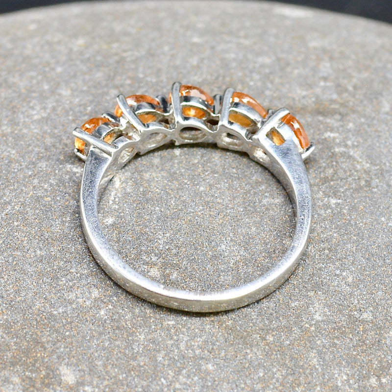 Fire Opal Half Eternity Sterling Silver Ring Band