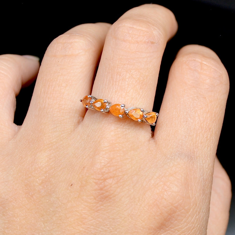 Fire Opal Half Eternity Sterling Silver Ring Band