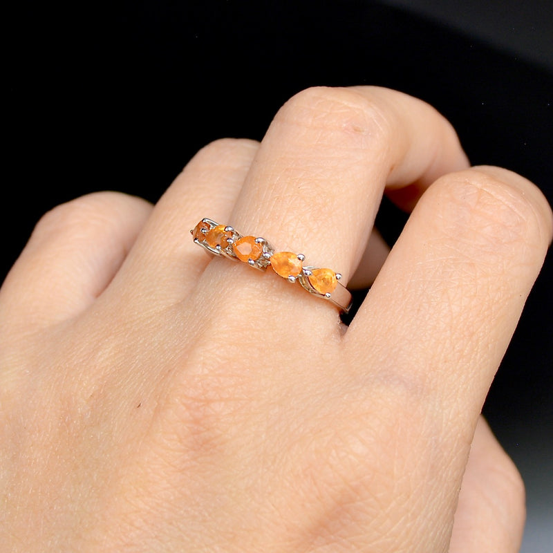 Fire Opal Half Eternity Sterling Silver Ring Band