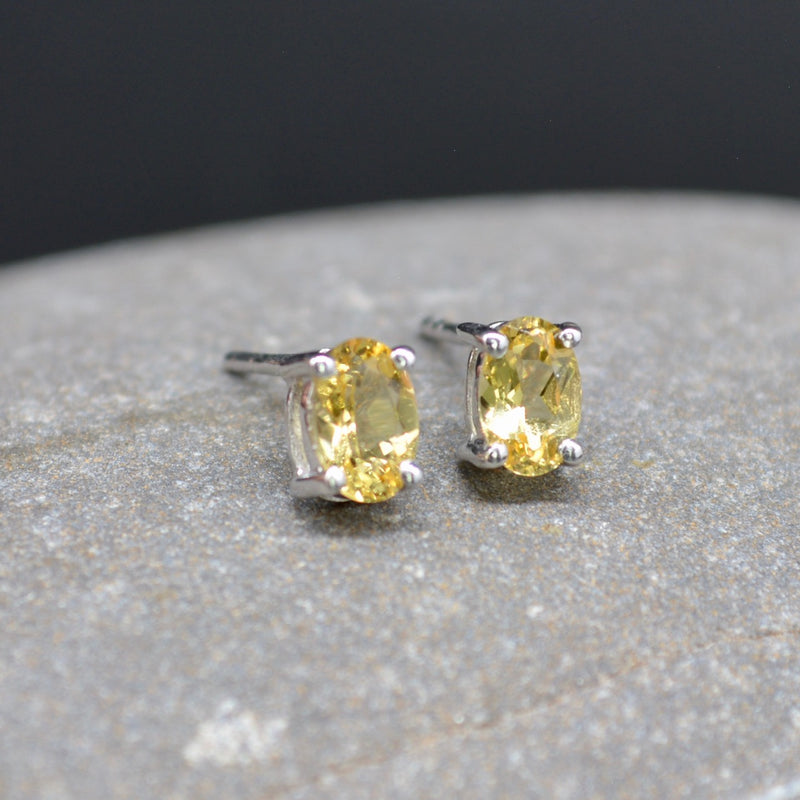 Citrine Sterling Silver Minimalist Stud Earrings