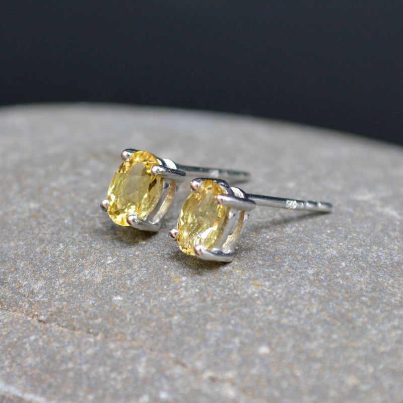 Citrine Sterling Silver Minimalist Stud Earrings