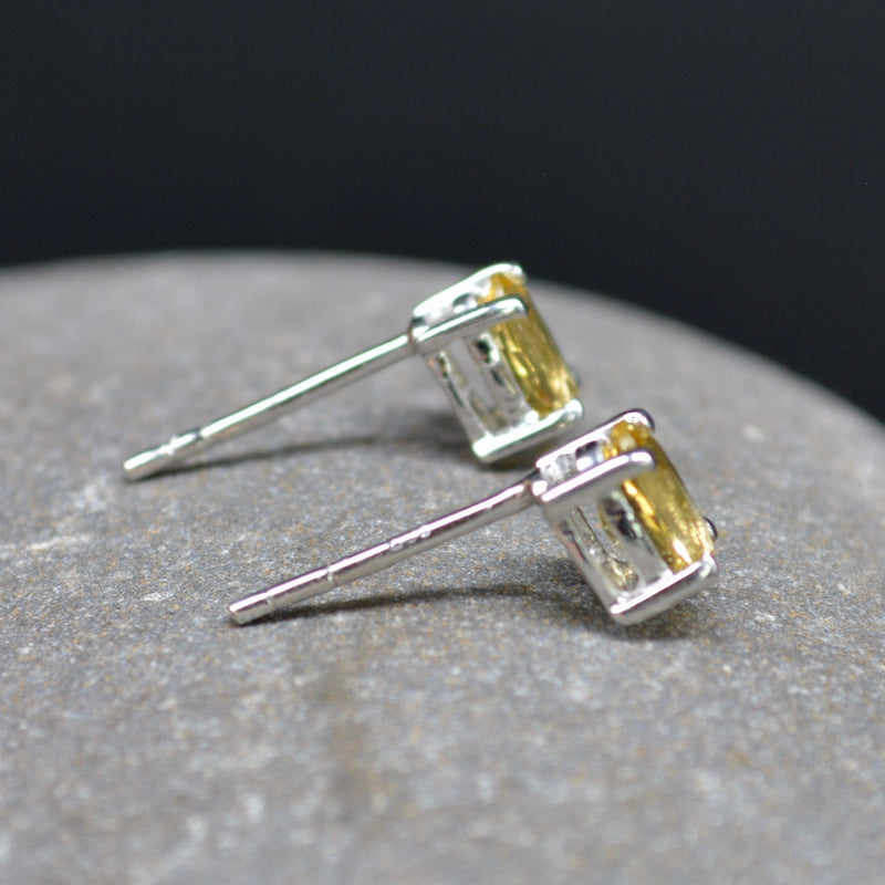 Citrine Sterling Silver Minimalist Stud Earrings