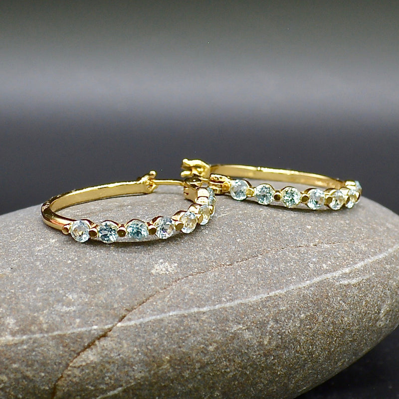 Sky Blue Topaz Gold Plated Sterling Silver Large Hoop Earrings