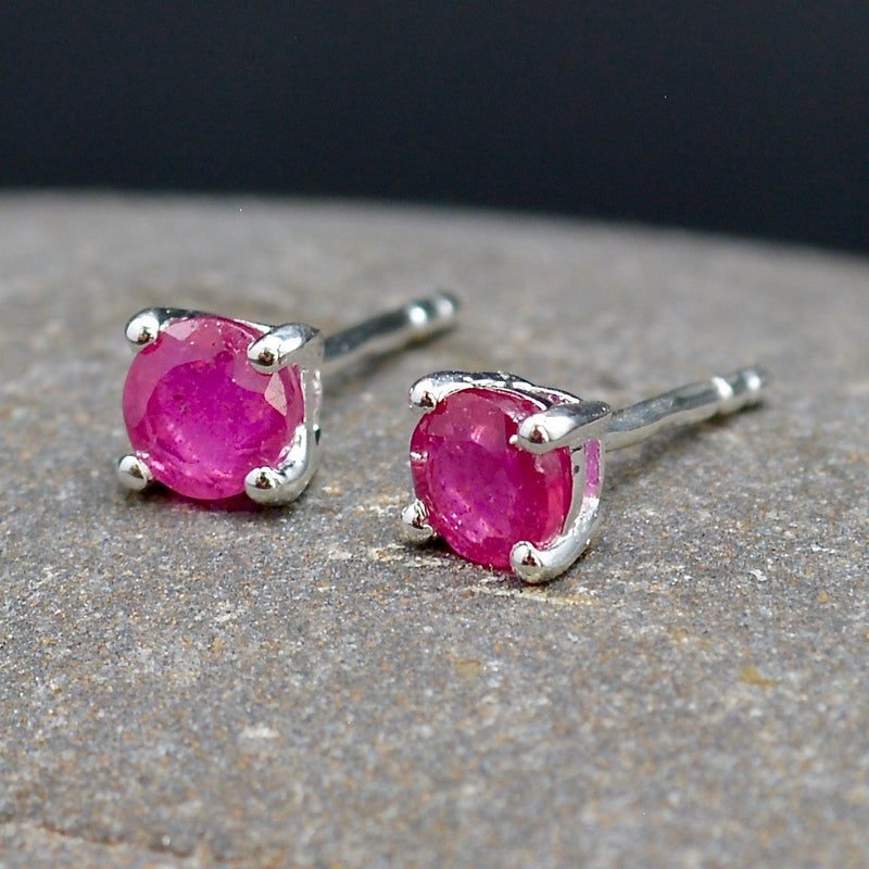 African Ruby Minimalist Sterling Silver Stud Earrings