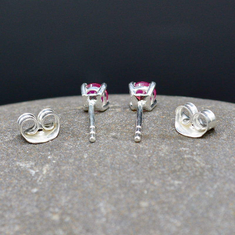 African Ruby Minimalist Sterling Silver Stud Earrings