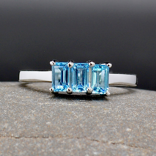 Swiss Blue Topaz Trilogy Sterling Silver Ring