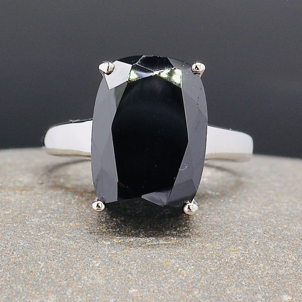 Certified Natural Black Spinel Solitaire Sterling Silver Ring