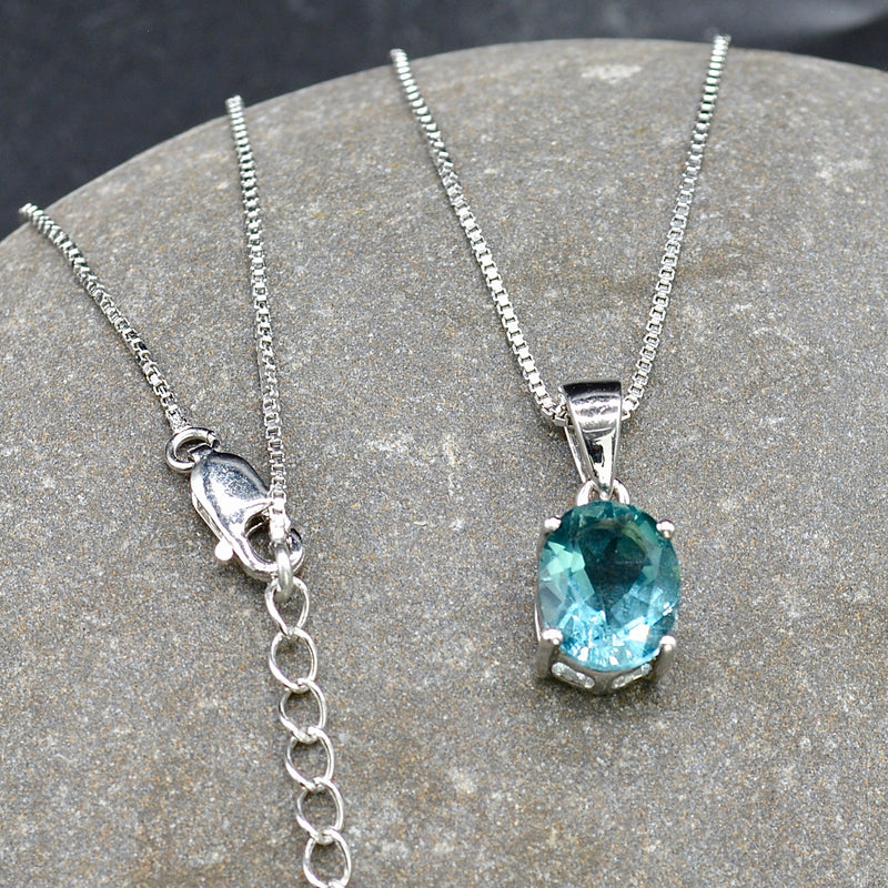 Green Fluorite Solitaire Sterling Silver Pendant & Necklace