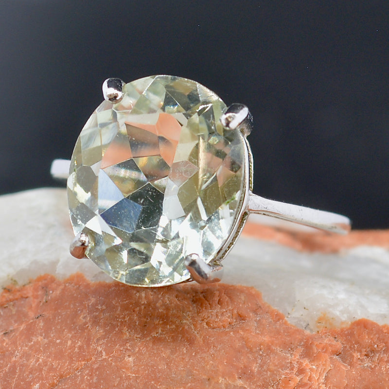 Prasiolite Solitaire Sterling Silver Ring