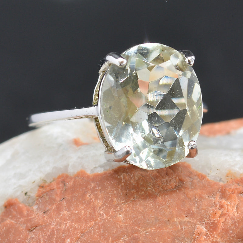 Prasiolite Solitaire Sterling Silver Ring