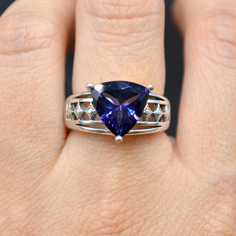 Trillion Cut Purple Topaz Solitaire Sterling Silver Ring