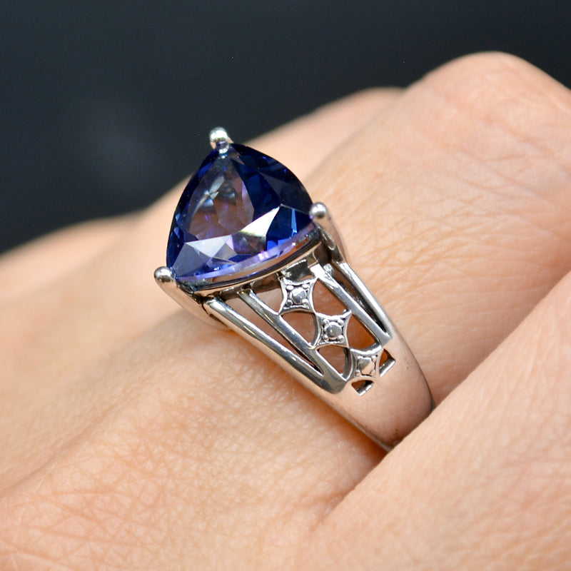 Trillion Cut Purple Topaz Solitaire Sterling Silver Ring