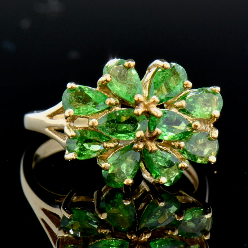 Tsavorite Garnet 9CT Yellow Gold Flower Cluster Ring