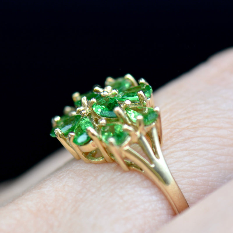 Tsavorite Garnet 9CT Yellow Gold Flower Cluster Ring