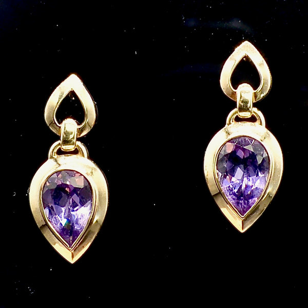 Vintage Amethyst 9CT Yellow Gold Large Drop Earrings