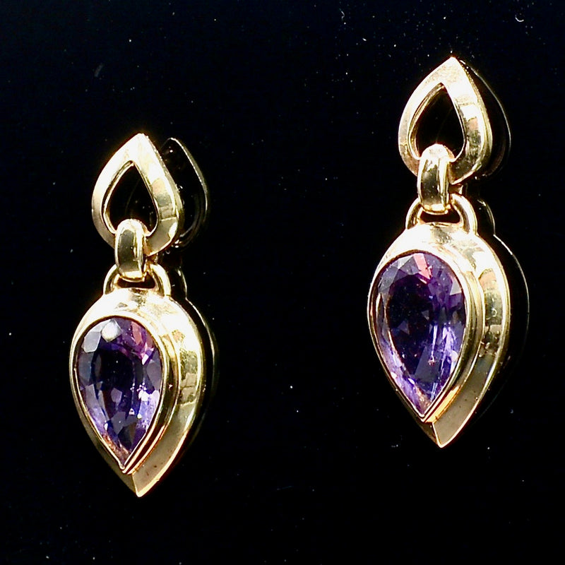 Vintage Amethyst 9CT Yellow Gold Large Drop Earrings