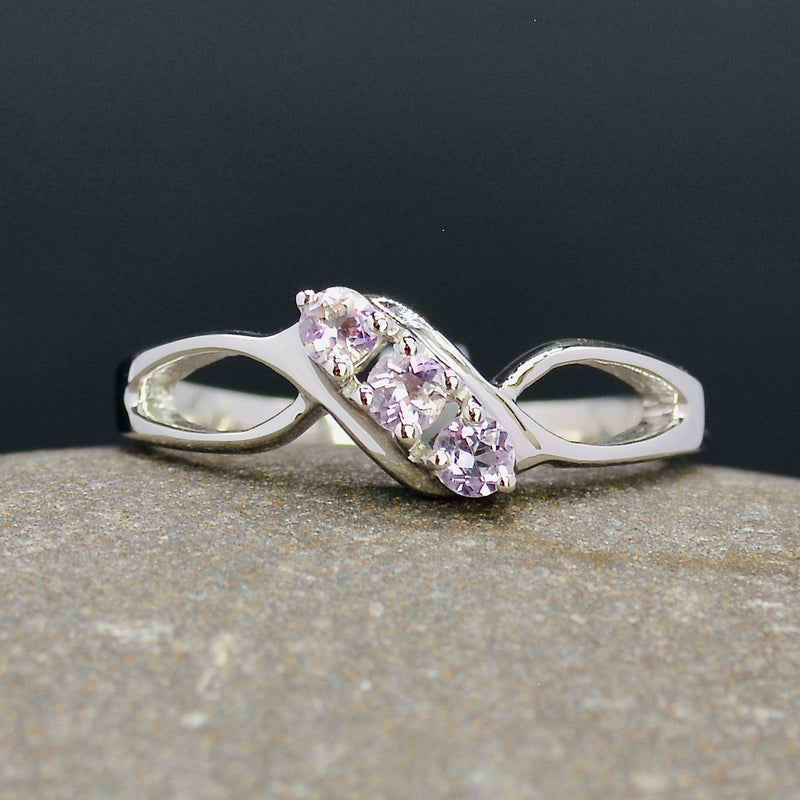 Rose de France Amethyst Trilogy Sterling Silver Ring