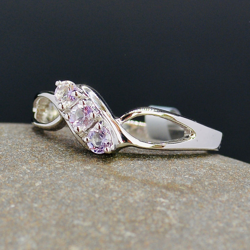 Rose de France Amethyst Trilogy Sterling Silver Ring