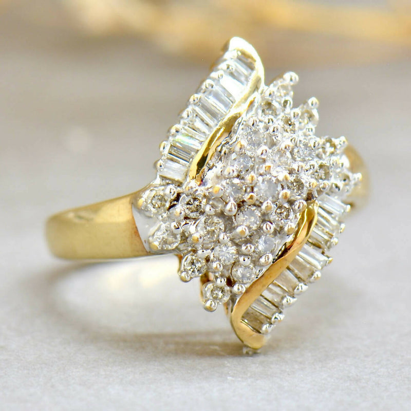 Baguette & Round Diamond 9ct Yellow Gold Cluster Ring (0.74ct)