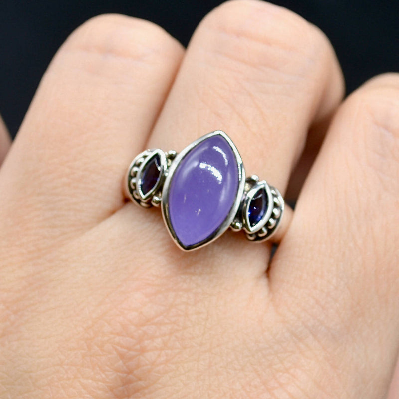 Lavender Jade and Iolite Sterling Silver Ring