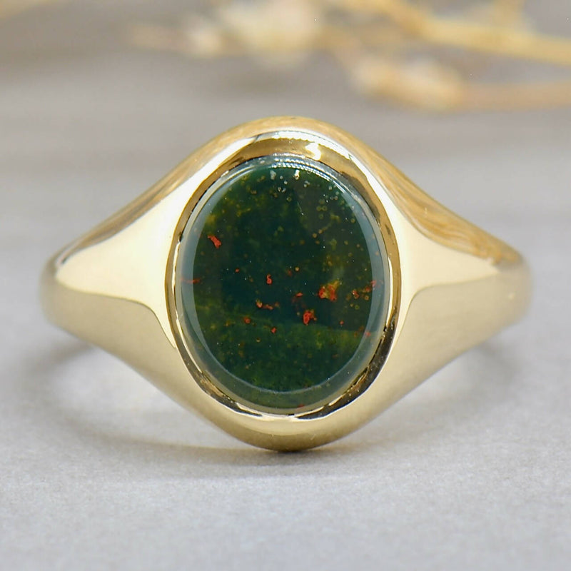 Vintage 1970s 9CT Yellow Gold Bloodstone Mens Signet Ring
